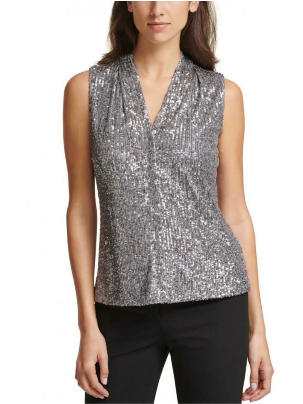 Calvin Klein Silver Sequin Sleeveless V-Neck, NWT, medium